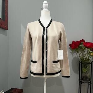 NEW CW Academia Wool V-neck Oversized Cardigan Sweater Cream Charcoal Sz…